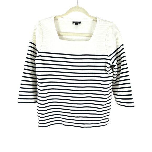 J. Jill Wearever Collection Striped 3/4 Sleeve Top XS Navy White Cotton Nautical - Picture 1 of 6